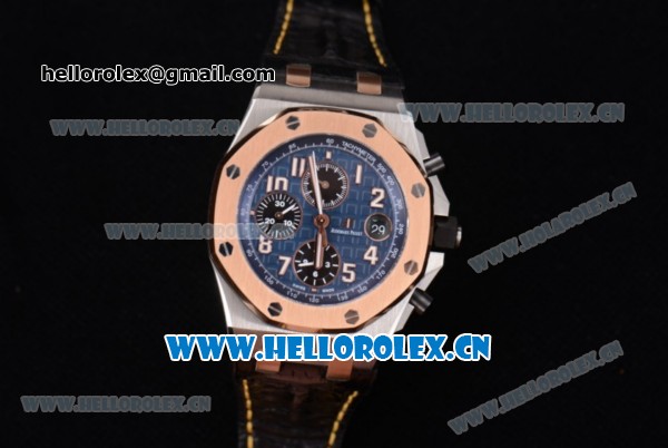 Audemars Piguet Royal Oak Offshore Clone AP Calibre 3126 Automatic Steel Case with Blue Dial Arabic Numeral Markers and Black Leather Strap - 1:1 Original (JF) - Click Image to Close